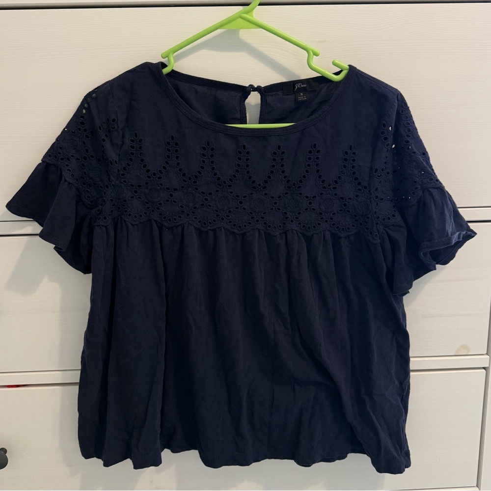J. Crew Navy Blue Eyelet Top